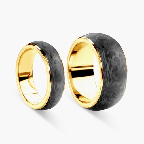 Obrączki ślubne: carbon, złote, półokrągłe, 6 mm i 10 mm